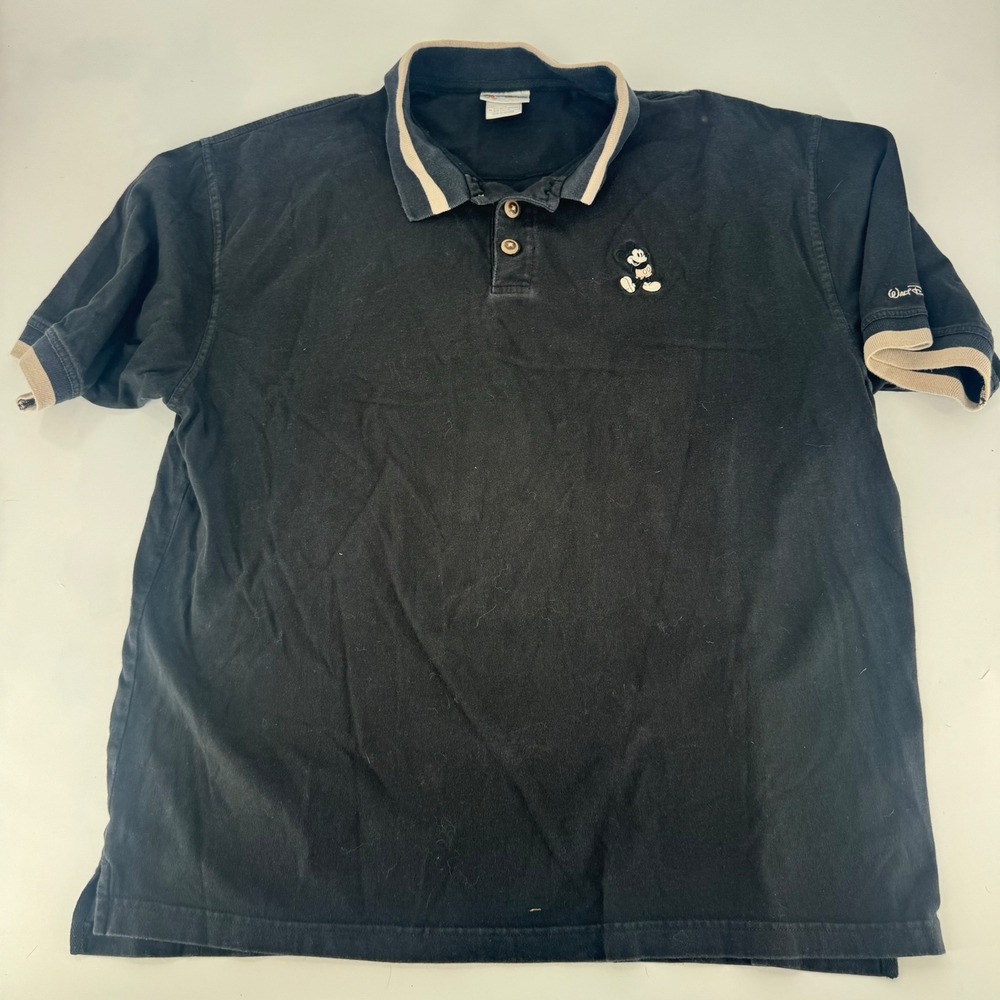 Walt Disney World Mickey Mouse Polo Shirt Mens XL Black Short Sleeve Vintage
